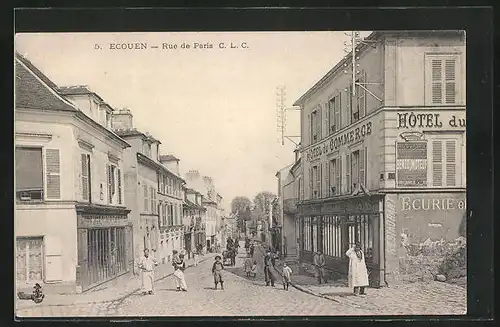 AK Ecouen, Rue de Paris, hotel du Commerce