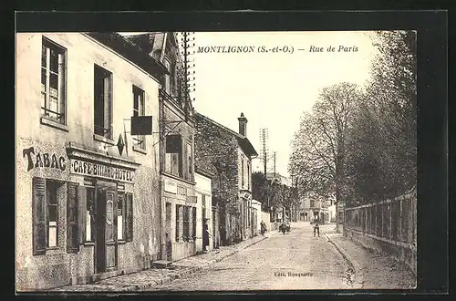 AK Montligon, Rue de Paris, Café-Billard-Hotel