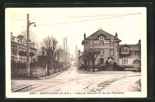 AK Montlignon, Place du Souvenir et rue des Pepinieres