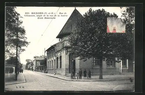AK Bezons, Rue de Villeneuve, angle de la rue de la Mairie Ecole Maternelle