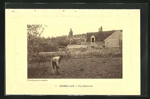 AK Cormeilles, Vue Generale, L`Eglise, Bauer auf dem Feld