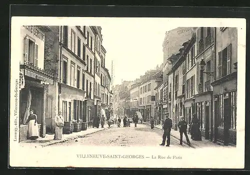 AK Villeneuve-Saint-Georges, La Rue de Paris, Strassenpartie
