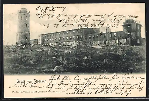 AK Brocken / Harz, Brocken-Hotel und Turm