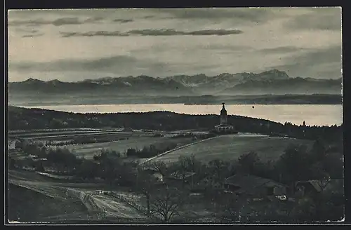 AK Rottmannshöhe, Aussicht auf Bismarckturm und Gebirge