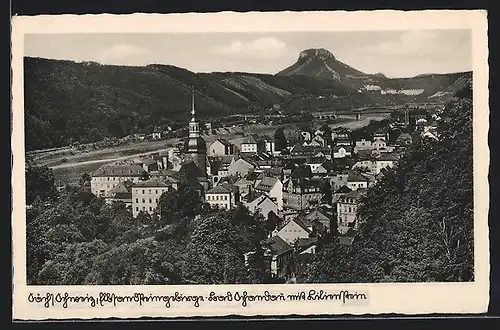 AK Bad Schandau / Sächs. Schweiz, Ortsansicht mit Lilienstein