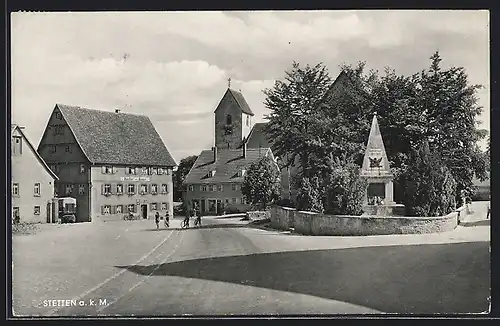 AK Stetten a. k. M., Blick zur Kirche, Gasthof zum Kreuz