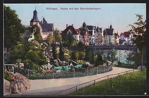 AK Villingen /Schwarzwald, Partie mit den Bahnhofsanlagen