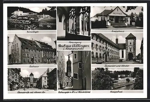 AK Villingen / Schwarzwald, Kuranlagen, Rathaus, Kneippbad, Bickentor und Kloster