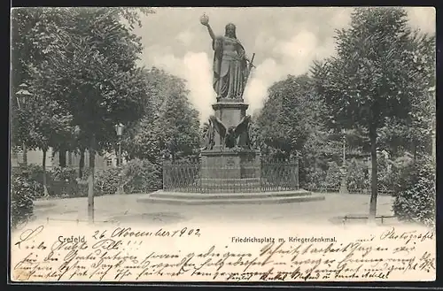 AK Krefeld, Friedrichsplatz mit Kriegerdenkmal