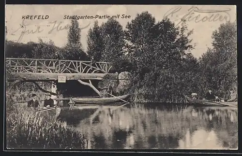 AK Krefeld, Stadtgarten mit See