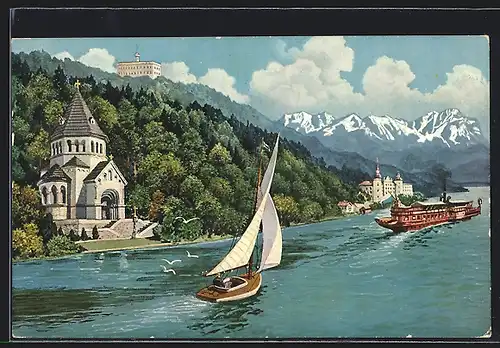AK Berg am Starnberger See, Votivkapelle und Zugspitze