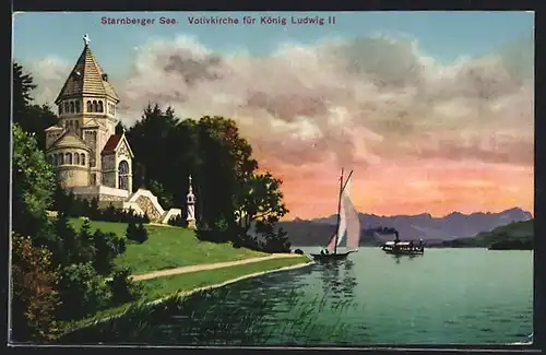 AK Starnberg, Votivkirche für König Ludwig II. am Starnberger See