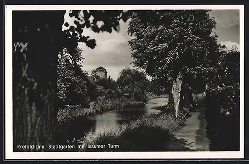 AK Krefeld-Linn, Stadtgarten mit Issumer Turm