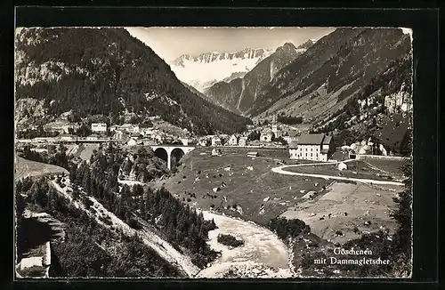 AK Göschenen, Ortsansicht mit Dammagletscher