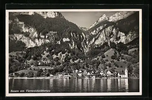 AK Bauen am Vierwaldstättersee, Panorama vom Wasser aus gesehen