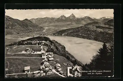 AK Seelisberg, Ortsansicht mit Blick gegen Brunnen und die Mythen