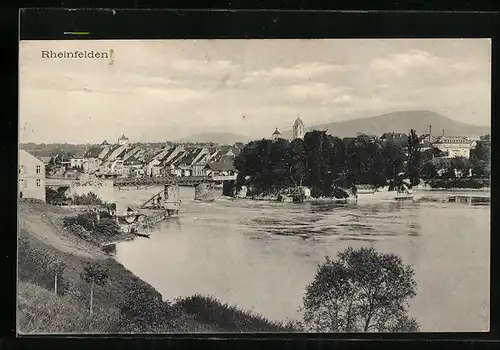 AK Rheinfelden, Ortsansicht und Flusspartie mit Brücke