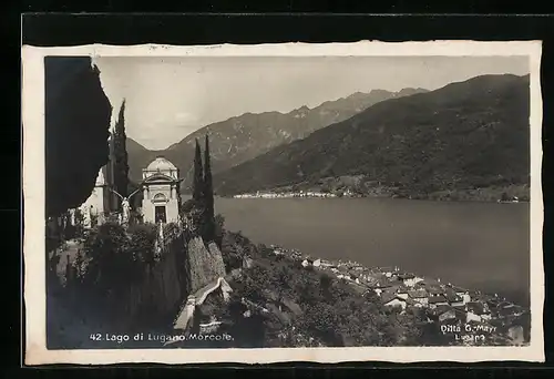 AK Morcote, Ortsansicht aus der Vogelschau, Blick auf den Lago di Lugano