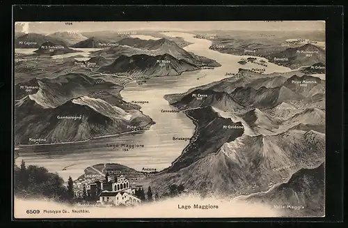 AK Locarno, Landkarte mit Lago Maggiore und umliegenden Ortschaften