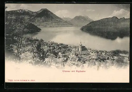 AK Vitznau, Ortsansicht mit Rigibahn