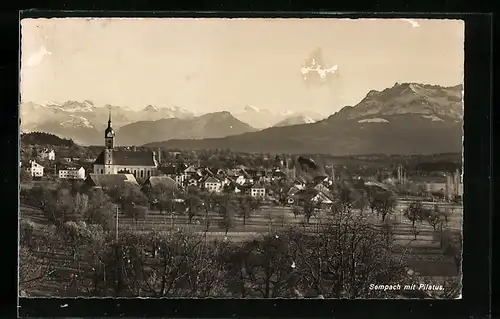 AK Sempach, Ortsansicht mit Pilatus