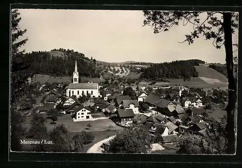 AK Menznau, Ortsansicht mit Kirche aus der Vogelschau