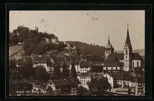 AK Baden, Ortsansicht mit Ruine Stein