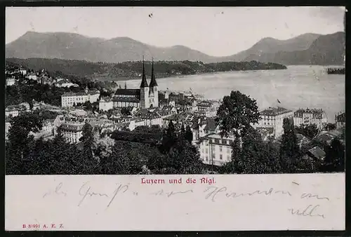 AK Luzern, Ortsansicht und die Rigi