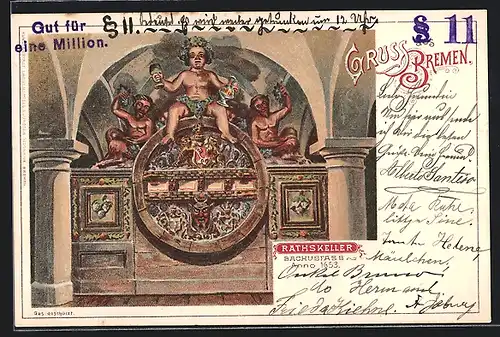 Lithographie Bremen, Gasthaus Rathskeller, Bachusfass