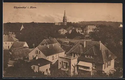 AK Blumenthal i. Hann., Ortsansicht mit Kirche aus der Vogelschau