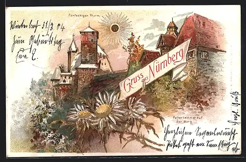 Sonnenschein-AK Nürnberg, Fünfeckiger Turm, Folterkammer auf der Burg