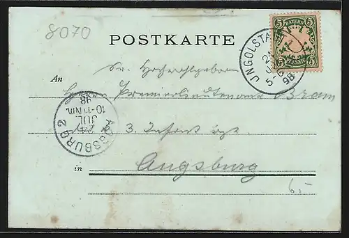 Mondschein-AK Ingolstadt, Ortsansicht mit Flusspartie und Brücke