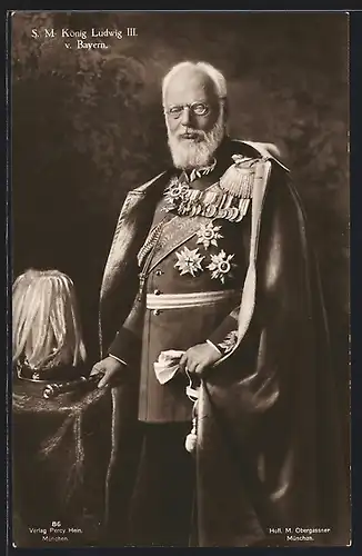 Lithographie Portrait König Ludwig III. in Uniform