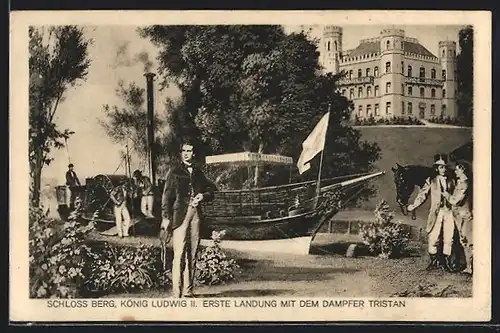 AK Ludwig II. erste Landung in Schloss Berg