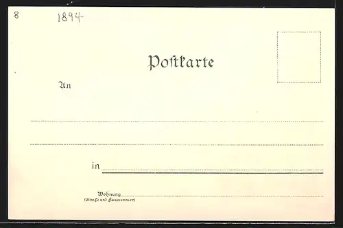 Lithographie Halle a. S., Riebeckplatz, Teilansicht mit Marktplatz und Rathaus, Stadt-Theater