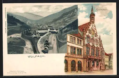 Künstler-AK Carl Münch: Wolfach, Rathaus, Totalansicht