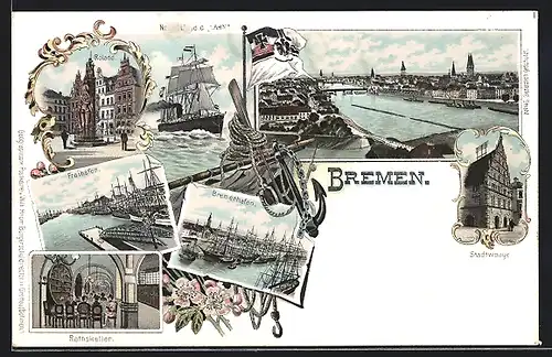 Lithographie Bremen, Roland und Rathskeller