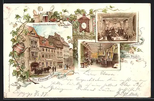 Lithographie Leipzig, Gasthof Thüringer Hof, Gute Stube, Corpsstübchen