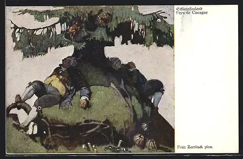 Künstler-AK Szene aus dem Märchen: Schlaraffenland