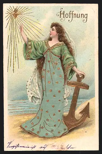 AK Hoffnung, Frau mit Anker und Stern, Allegorie