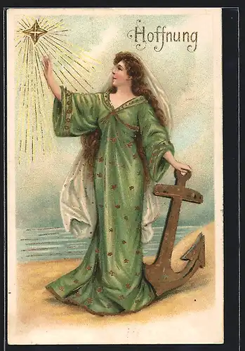 AK Hoffnung, Frau mit Anker und Stern, Allegorie