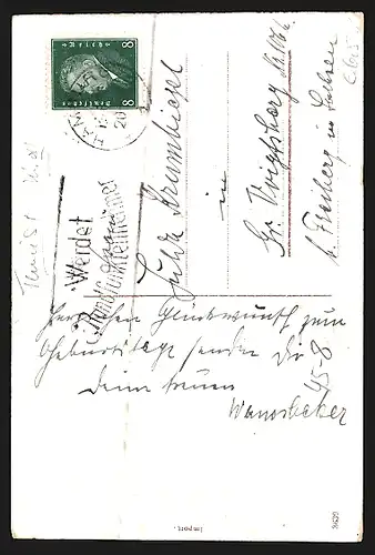 Präge-AK Mädchen mit Tennisschläger und kleinem Hund, Geburtstagsgrüsse