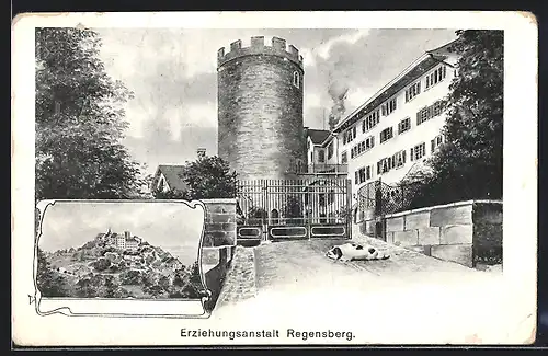 AK Regensberg, Erziehungsanstalt, Teilansicht mit Turm, Ortspanorama