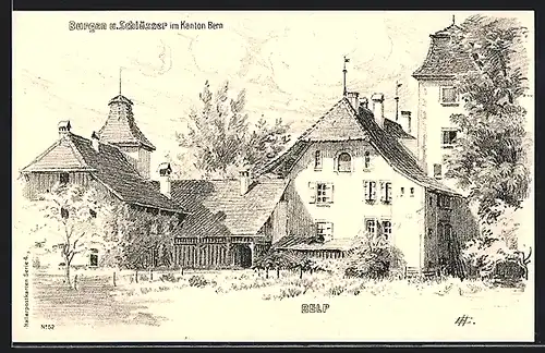 Künstler-AK Belp, Blick zum Schloss