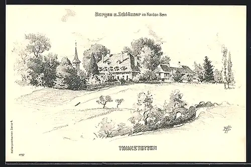 Künstler-AK Thunstetten, Blick zum Schloss