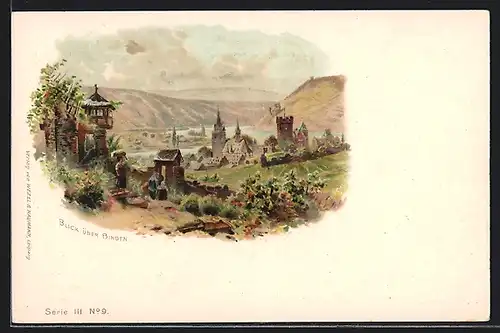 Lithographie Bingen am Rhein, Gesamtansicht