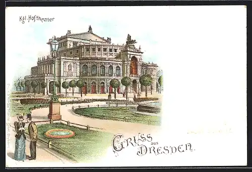 Lithographie Dresden, Königliches Hoftheater