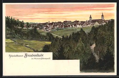 AK Freudenstadt, Panorama mit Kirche