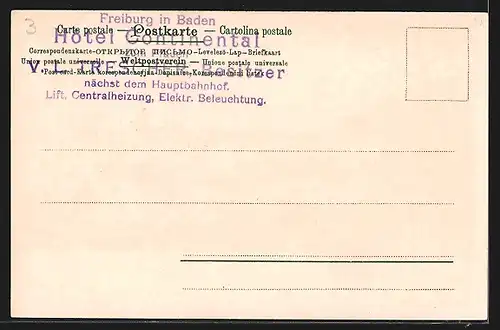 Lithographie Freiburg i. B., Totalansicht mit Kirche, Häuser und Landschaft