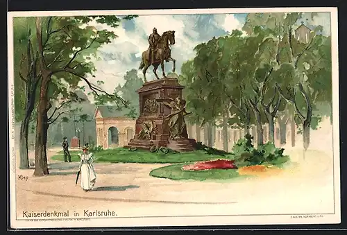 Künstler-AK Heinrich Kley: Karlsruhe, das Kaiserdenkmal